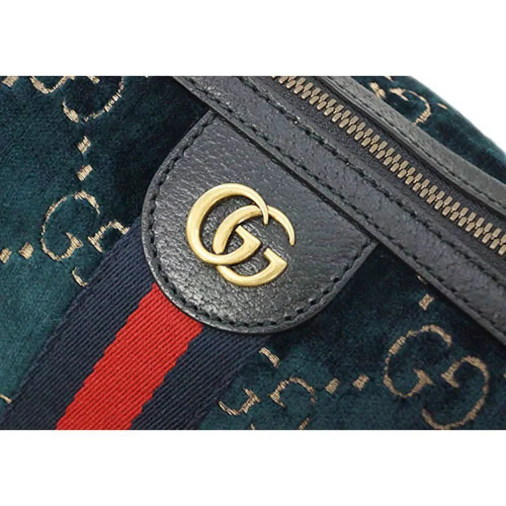 Gucci Waist Bag Diagonal GG Pattern GG Marmont Webbing Velvet Leather Navy - Picture 5 of 7